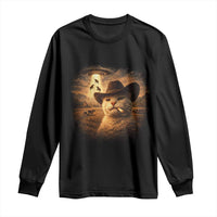 Funny Cowboy Cat UFO Long Sleeve Shirt Retro Western Rodeo Meme Cats Lover Gift