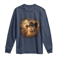 Funny Cowboy Cat UFO Long Sleeve Shirt Retro Western Rodeo Meme Cats Lover Gift