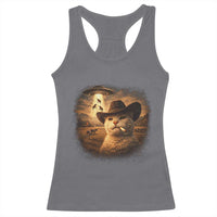 Funny Cowboy Cat UFO Racerback Tank Top Retro Western Rodeo Meme Cats Lover Gift