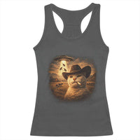Funny Cowboy Cat UFO Racerback Tank Top Retro Western Rodeo Meme Cats Lover Gift