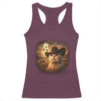 Funny Cowboy Cat UFO Racerback Tank Top Retro Western Rodeo Meme Cats Lover Gift