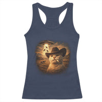 Funny Cowboy Cat UFO Racerback Tank Top Retro Western Rodeo Meme Cats Lover Gift