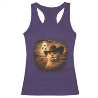 Funny Cowboy Cat UFO Racerback Tank Top Retro Western Rodeo Meme Cats Lover Gift