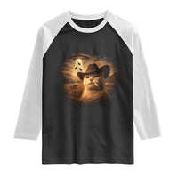 Funny Cowboy Cat UFO Raglan Shirt Retro Western Rodeo Meme Cats Lover Gift