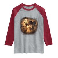 Funny Cowboy Cat UFO Raglan Shirt Retro Western Rodeo Meme Cats Lover Gift