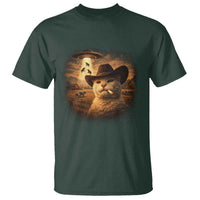 Funny Cowboy Cat UFO T Shirt Retro Western Rodeo Meme Cats Lover Gift