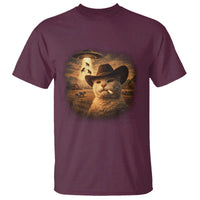 Funny Cowboy Cat UFO T Shirt Retro Western Rodeo Meme Cats Lover Gift