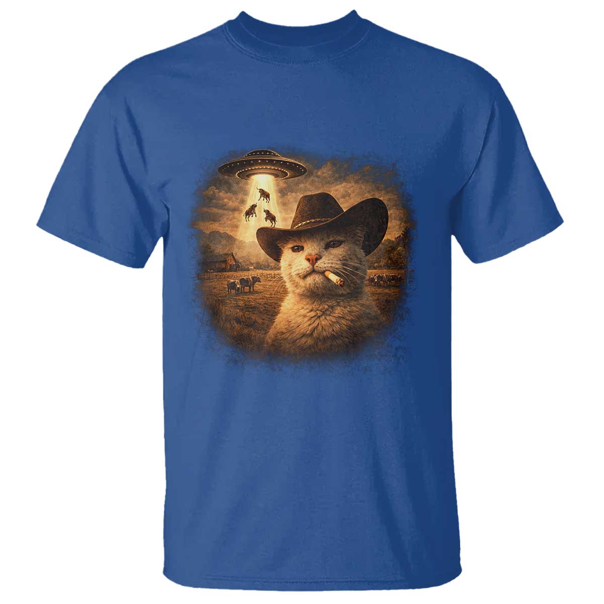 Funny Cowboy Cat UFO T Shirt Retro Western Rodeo Meme Cats Lover Gift