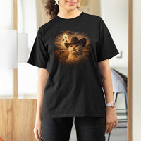 Funny Cowboy Cat UFO T Shirt For Women Retro Western Rodeo Meme Cats Lover Gift