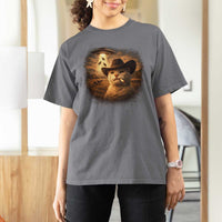 Funny Cowboy Cat UFO T Shirt For Women Retro Western Rodeo Meme Cats Lover Gift