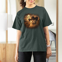 Funny Cowboy Cat UFO T Shirt For Women Retro Western Rodeo Meme Cats Lover Gift