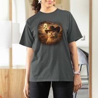 Funny Cowboy Cat UFO T Shirt For Women Retro Western Rodeo Meme Cats Lover Gift
