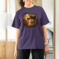 Funny Cowboy Cat UFO T Shirt For Women Retro Western Rodeo Meme Cats Lover Gift