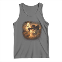 Funny Cowboy Cat UFO Tank Top Retro Western Rodeo Meme Cats Lover Gift
