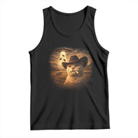 Funny Cowboy Cat UFO Tank Top Retro Western Rodeo Meme Cats Lover Gift