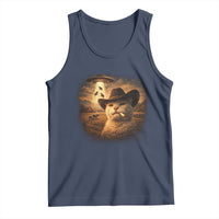 Funny Cowboy Cat UFO Tank Top Retro Western Rodeo Meme Cats Lover Gift