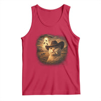 Funny Cowboy Cat UFO Tank Top Retro Western Rodeo Meme Cats Lover Gift