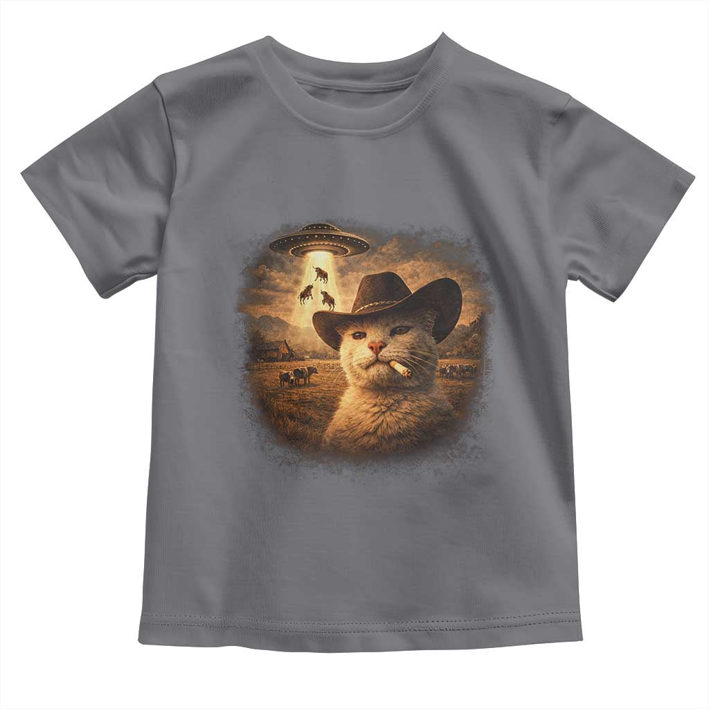 Funny Cowboy Cat UFO Toddler T Shirt Retro Western Rodeo Meme Cats Lover Gift