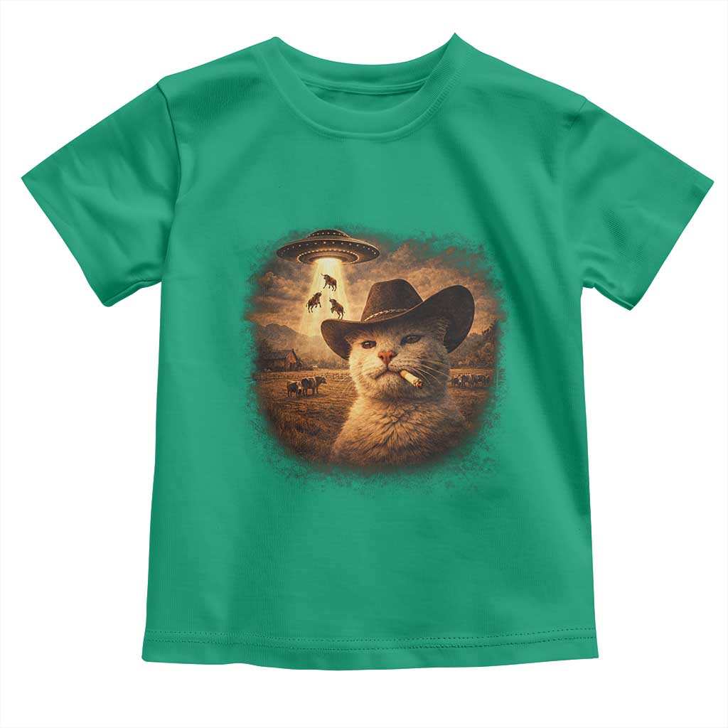 Funny Cowboy Cat UFO Toddler T Shirt Retro Western Rodeo Meme Cats Lover Gift