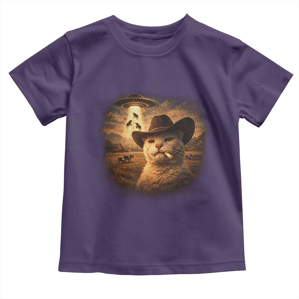 Funny Cowboy Cat UFO Toddler T Shirt Retro Western Rodeo Meme Cats Lover Gift