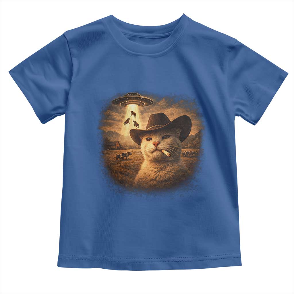 Funny Cowboy Cat UFO Toddler T Shirt Retro Western Rodeo Meme Cats Lover Gift