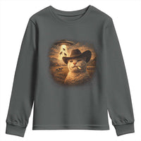 Funny Cowboy Cat UFO Youth Sweatshirt Retro Western Rodeo Meme Cats Lover Gift