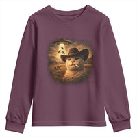 Funny Cowboy Cat UFO Youth Sweatshirt Retro Western Rodeo Meme Cats Lover Gift