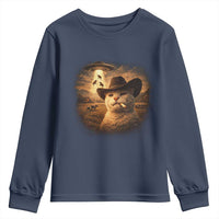 Funny Cowboy Cat UFO Youth Sweatshirt Retro Western Rodeo Meme Cats Lover Gift