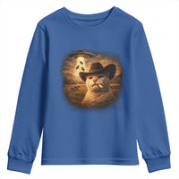 Funny Cowboy Cat UFO Youth Sweatshirt Retro Western Rodeo Meme Cats Lover Gift