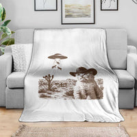 UFO Cowboy Cat Throw Blanket Vintage Graphic Retro Western Rodeo