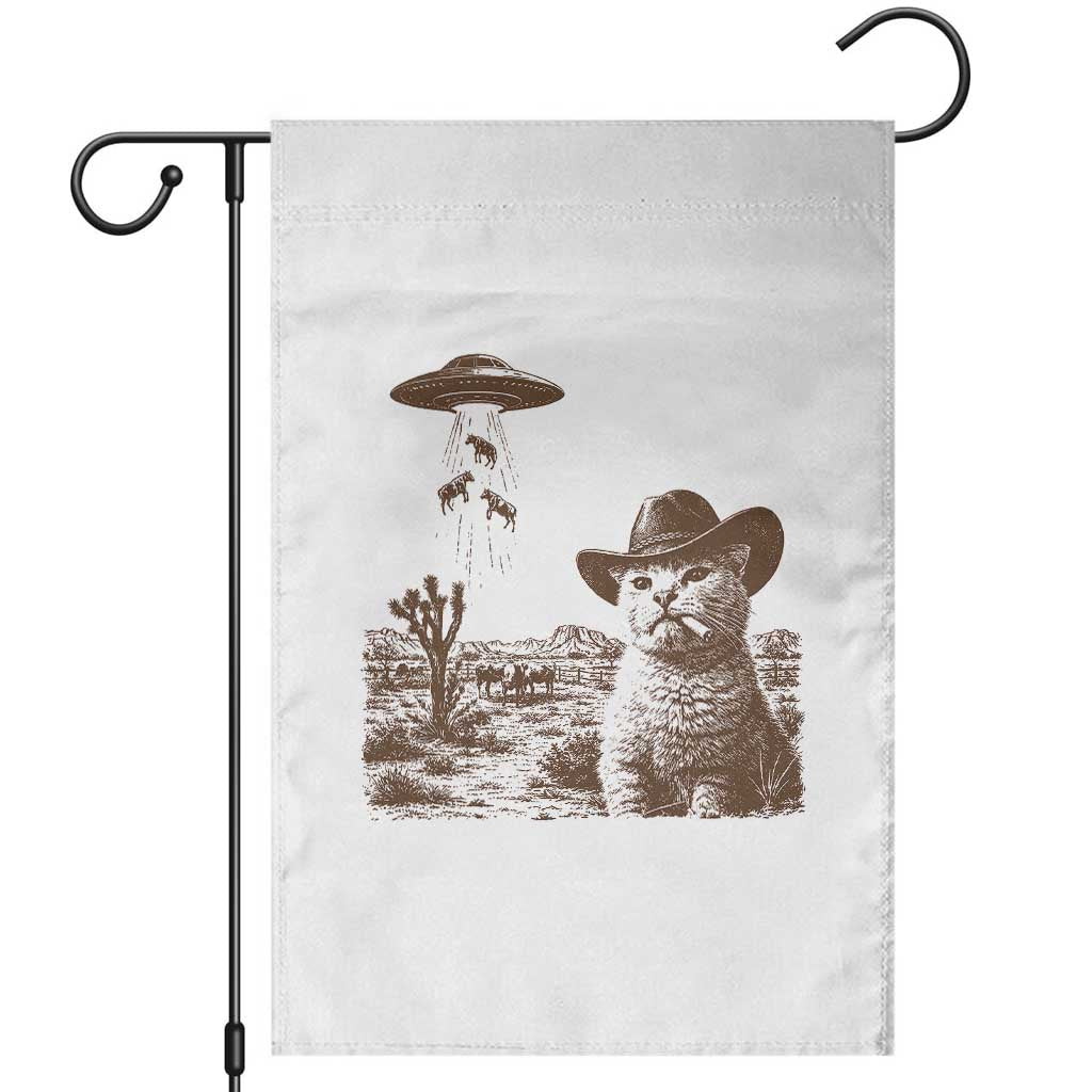 UFO Cowboy Cat Garden Flag Vintage Graphic Retro Western Rodeo