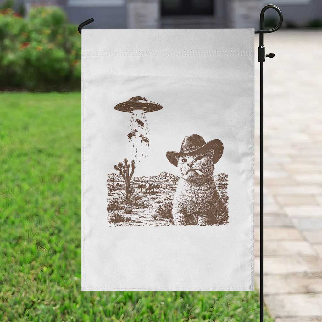 UFO Cowboy Cat Garden Flag Vintage Graphic Retro Western Rodeo