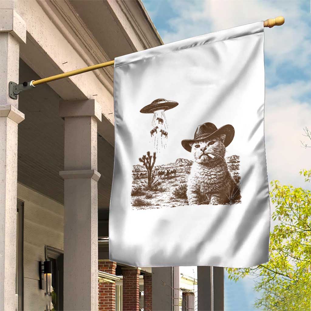 UFO Cowboy Cat Garden Flag Vintage Graphic Retro Western Rodeo