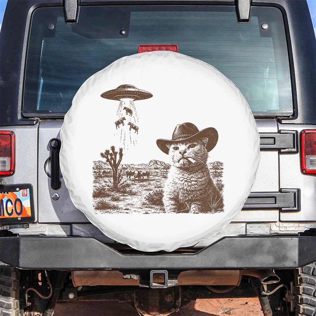 UFO Cowboy Cat Spare Tire Cover Vintage Graphic Retro Western Rodeo