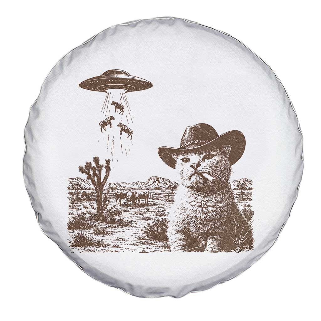UFO Cowboy Cat Spare Tire Cover Vintage Graphic Retro Western Rodeo
