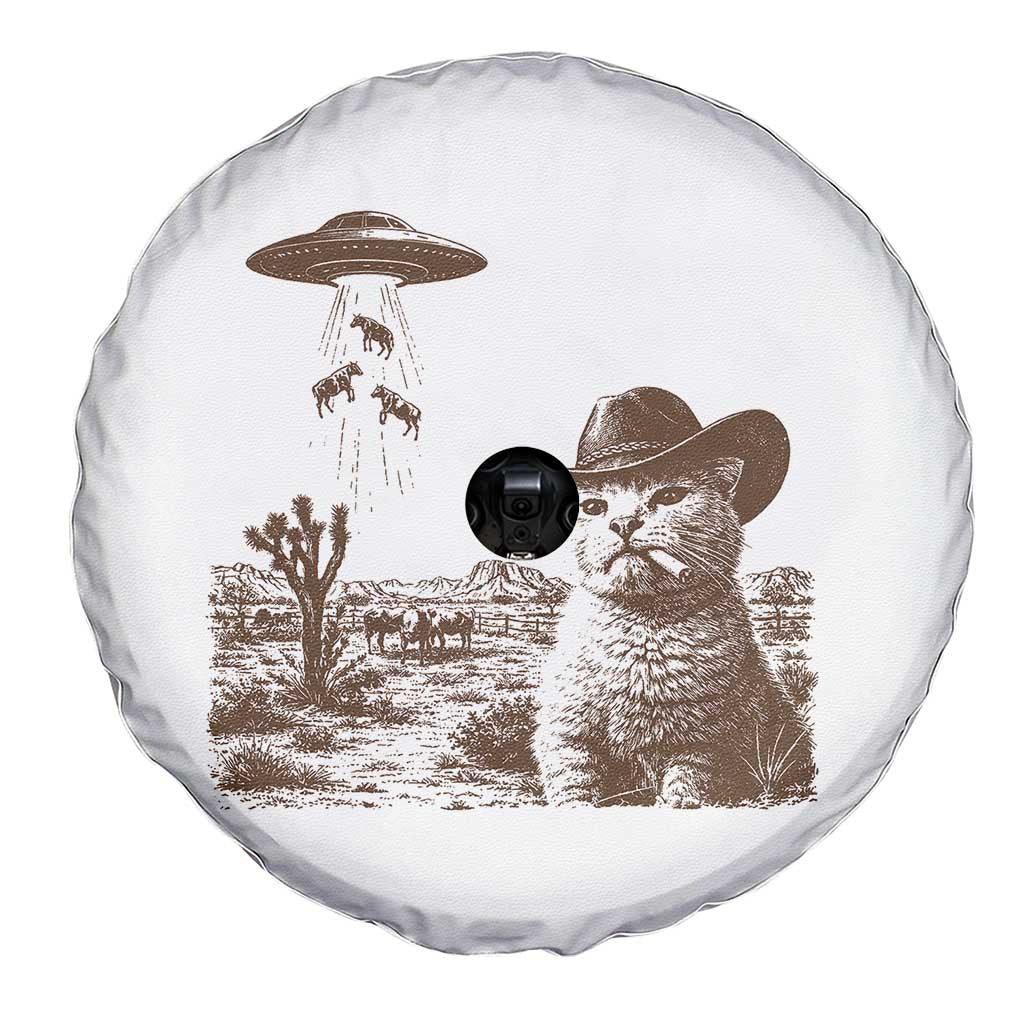 UFO Cowboy Cat Spare Tire Cover Vintage Graphic Retro Western Rodeo