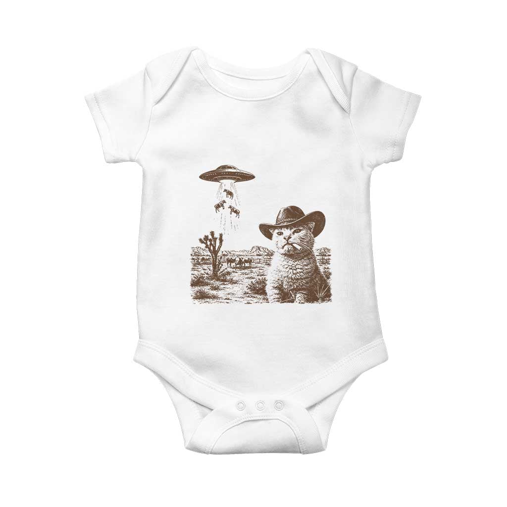 UFO Cowboy Cat Baby Onesie Vintage Graphic Retro Western Rodeo