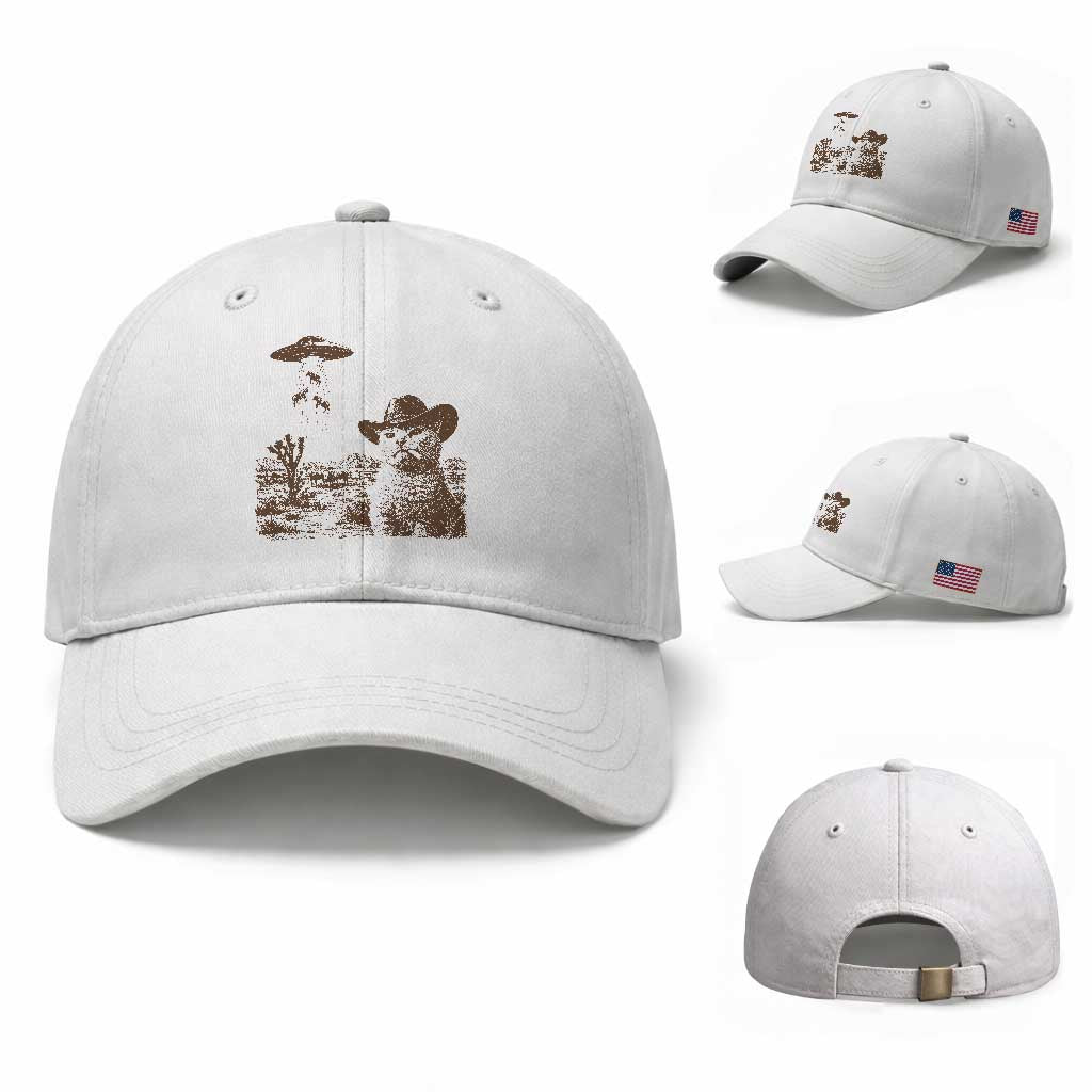UFO Cowboy Cat Baseball Cap Vintage Graphic Retro Western Rodeo