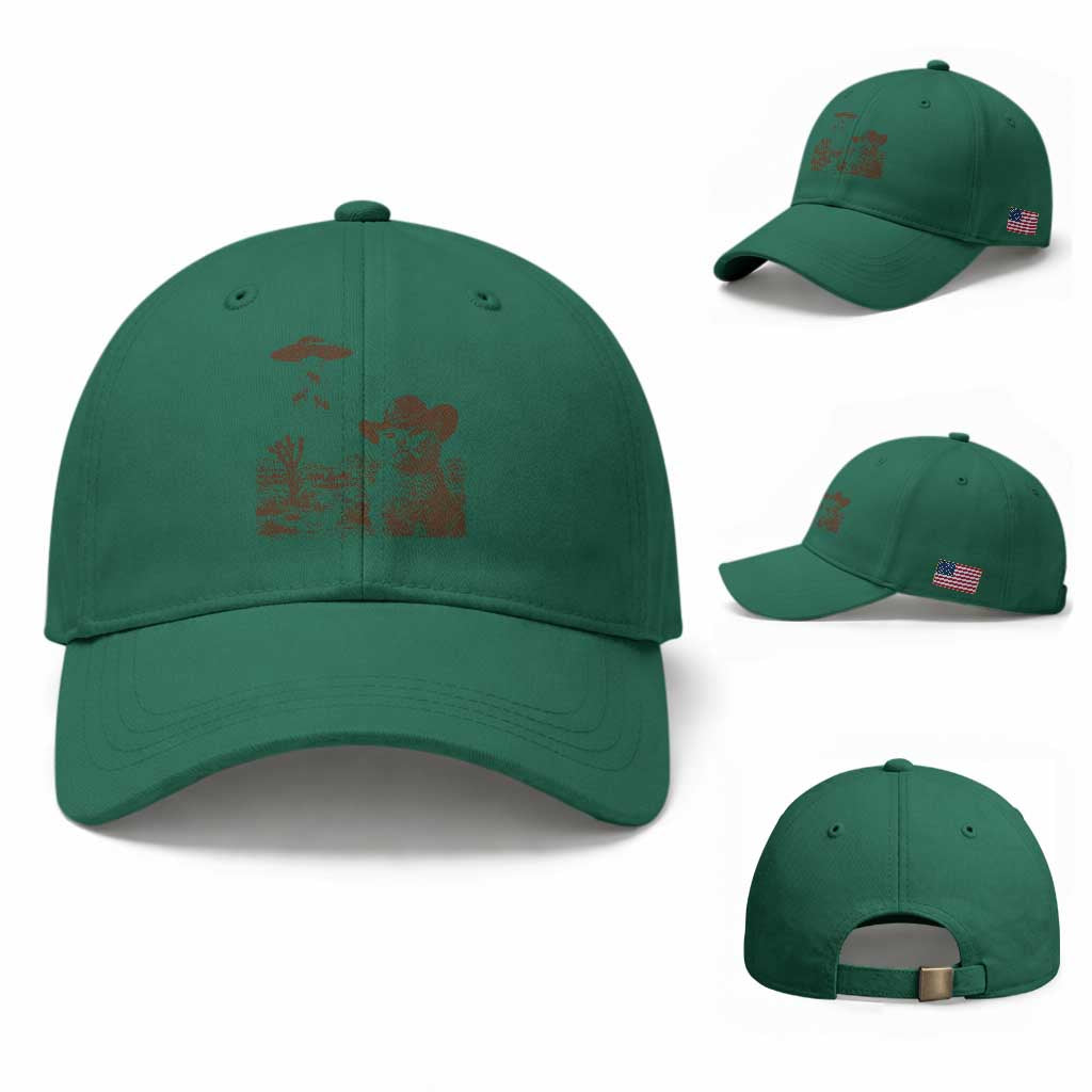 UFO Cowboy Cat Baseball Cap Vintage Graphic Retro Western Rodeo