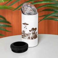 UFO Cowboy Cat 4 in 1 Can Cooler Tumbler Vintage Graphic Retro Western Rodeo