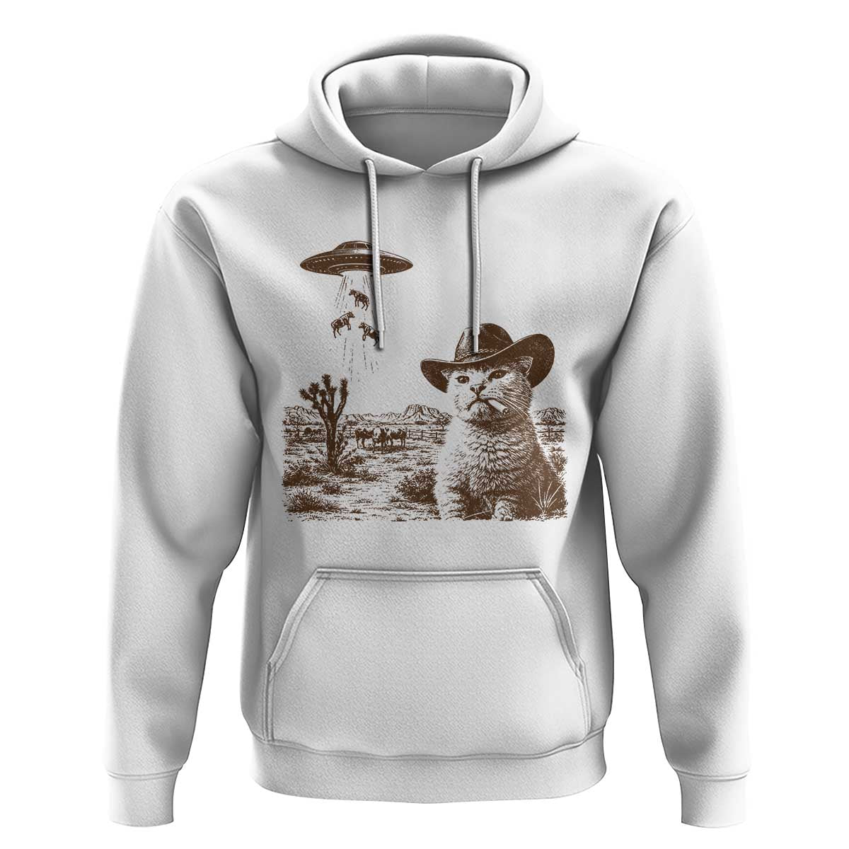UFO Cowboy Cat Hoodie Vintage Graphic Retro Western Rodeo