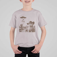 UFO Cowboy Cat T Shirt For Kid Vintage Graphic Retro Western Rodeo