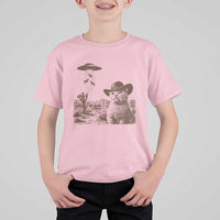 UFO Cowboy Cat T Shirt For Kid Vintage Graphic Retro Western Rodeo
