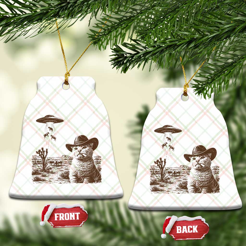 UFO Cowboy Cat Ceramic Ornament Vintage Graphic Retro Western Rodeo