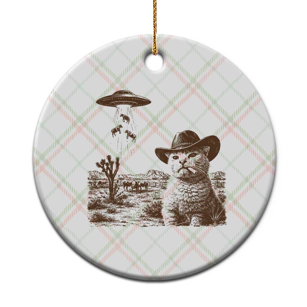 UFO Cowboy Cat Ceramic Ornament Vintage Graphic Retro Western Rodeo