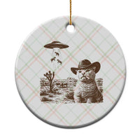 UFO Cowboy Cat Ceramic Ornament Vintage Graphic Retro Western Rodeo
