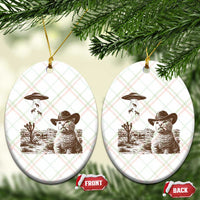 UFO Cowboy Cat Ceramic Ornament Vintage Graphic Retro Western Rodeo