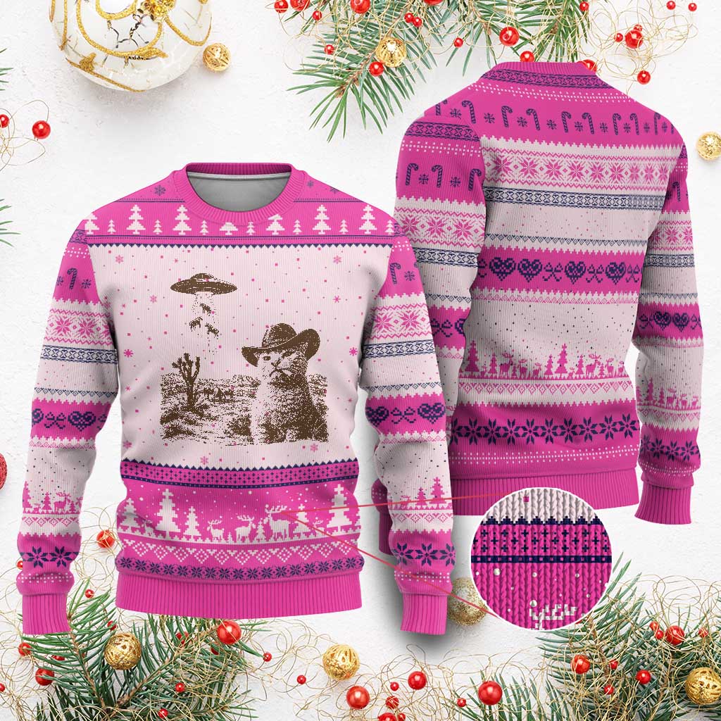 UFO Cowboy Cat Ugly Christmas Sweater Vintage Graphic Retro Western Rodeo