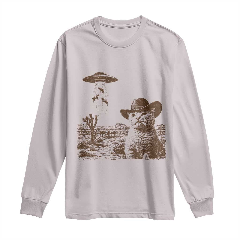 UFO Cowboy Cat Long Sleeve Shirt Vintage Graphic Retro Western Rodeo