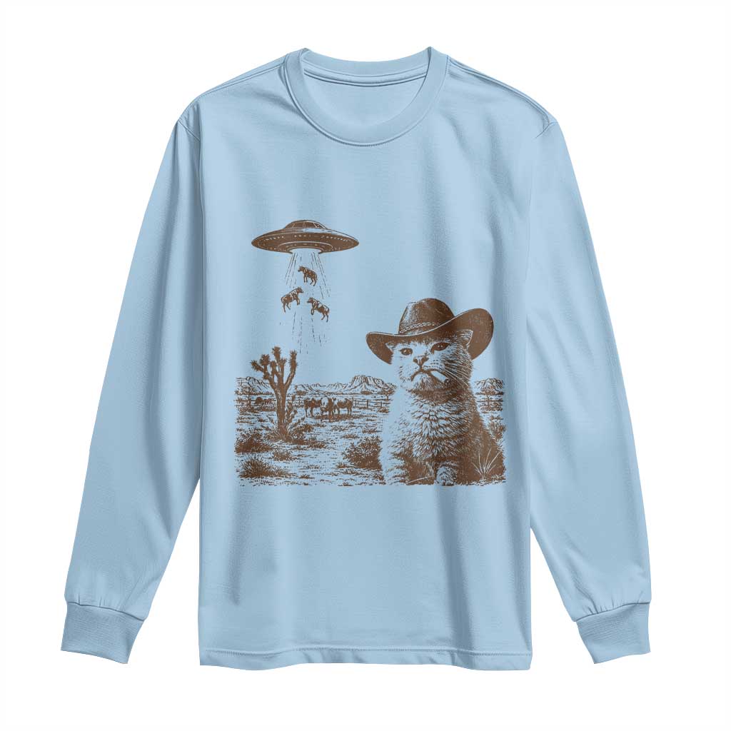UFO Cowboy Cat Long Sleeve Shirt Vintage Graphic Retro Western Rodeo